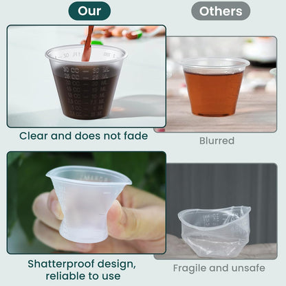 Disposable Medicine Cups Graduated, Bulk Pack of 100, 1 oz (30ml) Small Plastic Measuring Cup for Liquid Medication, Paint, epoxy, Pill and Resin.