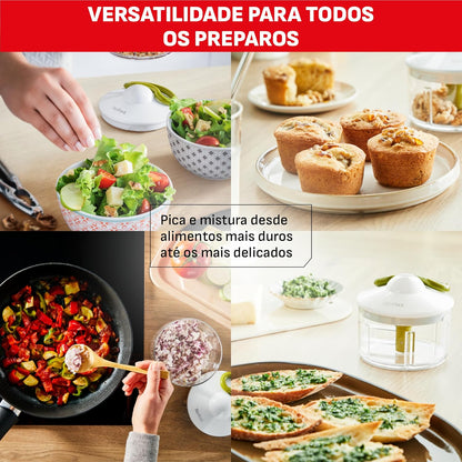 Tefal K13704 Manual Chopper Neo, 16.9 fl oz (500 ml), Washable Lid, Unique Double Twisted Blade