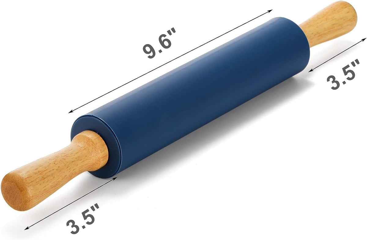 4 Pack Silicone Rolling Pin for Baking, Non Stick Large 17 Inch Roller with Wood Handle for Tortillas Dough, Pizza, Pie, Pastries, Pasta, Cookies, Good Grips, Easy to Wash