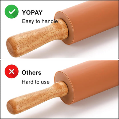 4 Pack Silicone Rolling Pin for Baking, Non Stick Large 17 Inch Roller with Wood Handle for Tortillas Dough, Pizza, Pie, Pastries, Pasta, Cookies, Good Grips, Easy to Wash