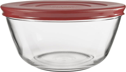 91858 Glass Mixing Bowls with Lids, Cherry, 4 Quart (Set of 2)