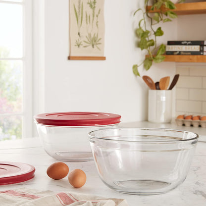 91858 Glass Mixing Bowls with Lids, Cherry, 4 Quart (Set of 2)