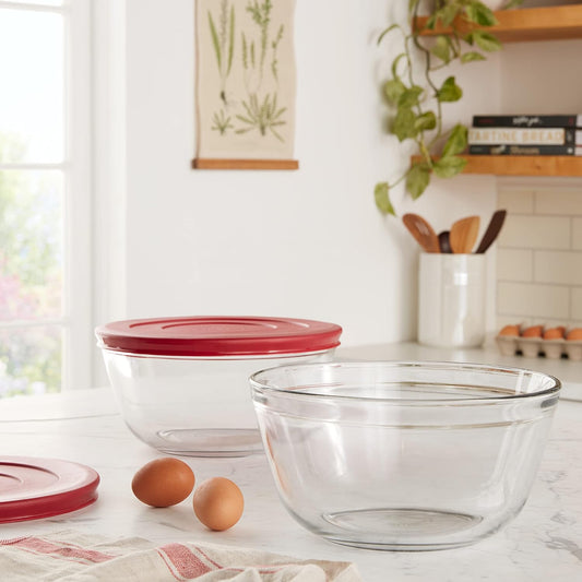 91858 Glass Mixing Bowls with Lids, Cherry, 4 Quart (Set of 2)