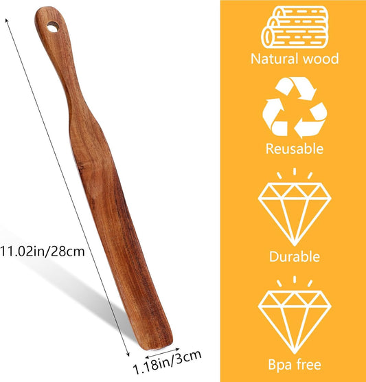 11Inch Skinny Wooden Spurtle Spatula Sourdough Mixer Bread Stirring Spatula Wood Utensil Tool Flat Stirring Stick Bread Spatulas for Dough Cooking Spreading Baking Whisking Mixing Jar Scraping