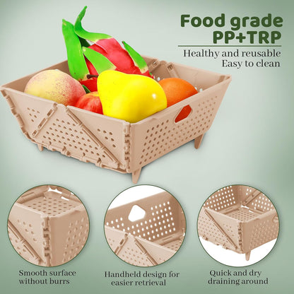 Plastic Collapsible Strainers and Colanders, Foldable Food Strainer for Kitchen, Space-Saving Folding Drain Basket Bowl for Pasta Fruit Vegetables Drainage Storage Dishwasher (Green)