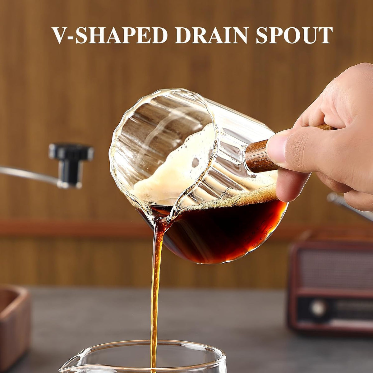 Espresso Cups With Wood Handle 6oz, Espresso Accessories, Milk Frothing Pitcher, Glass Measuring Cup, Shot Glass