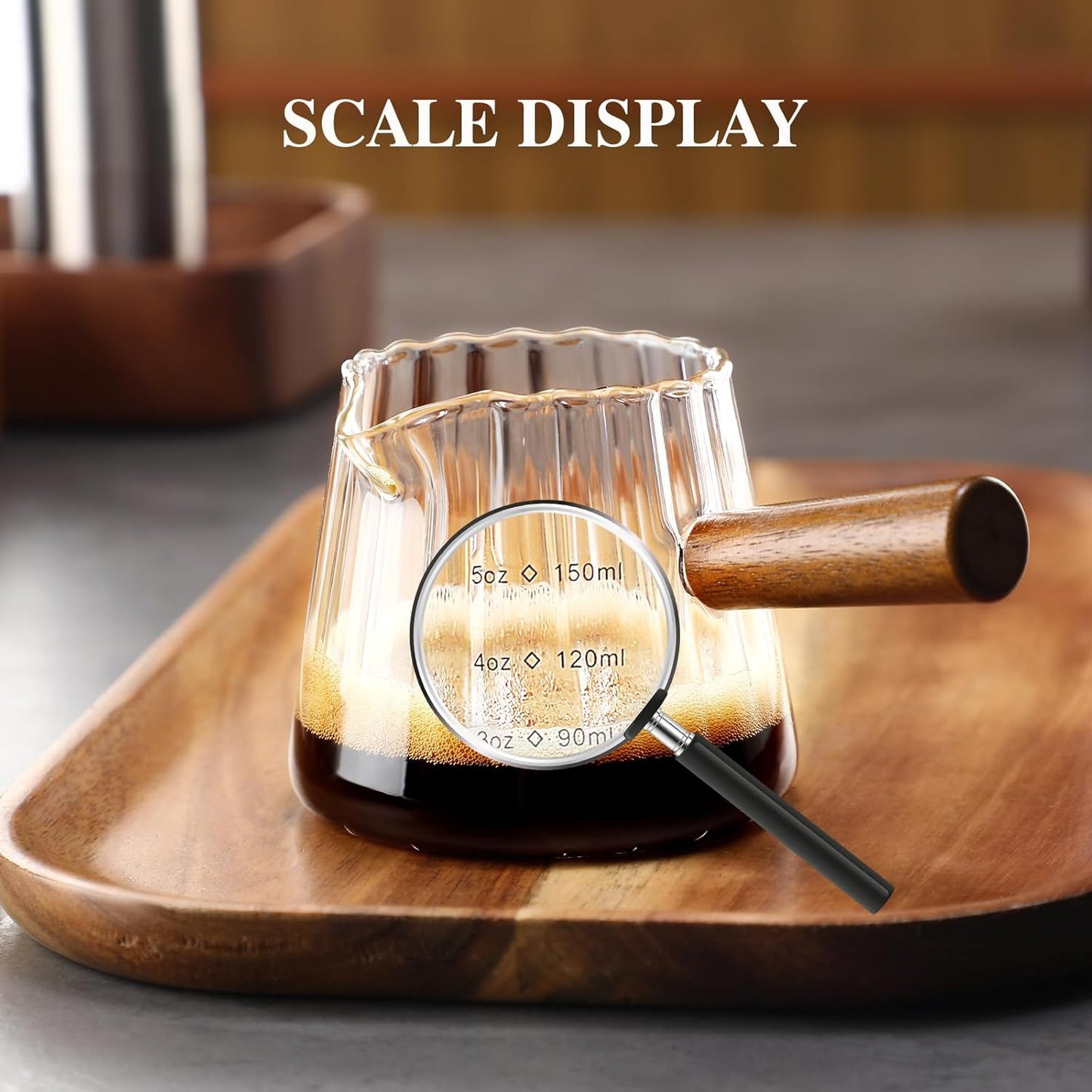 Espresso Cups With Wood Handle 6oz, Espresso Accessories, Milk Frothing Pitcher, Glass Measuring Cup, Shot Glass