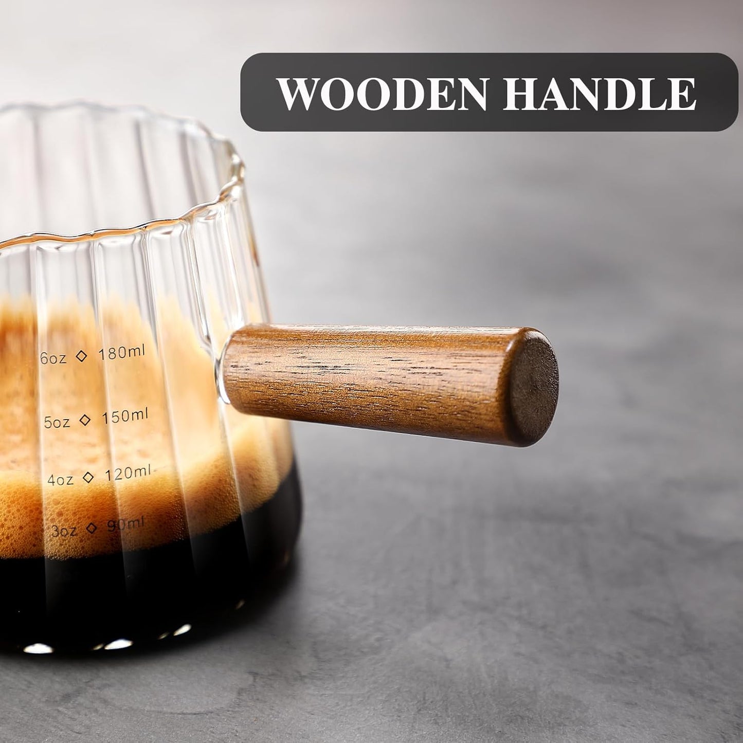 Espresso Cups With Wood Handle 6oz, Espresso Accessories, Milk Frothing Pitcher, Glass Measuring Cup, Shot Glass