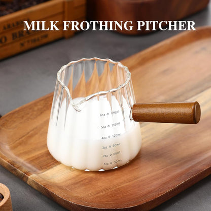 Espresso Cups With Wood Handle 6oz, Espresso Accessories, Milk Frothing Pitcher, Glass Measuring Cup, Shot Glass