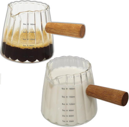 Espresso Cups With Wood Handle 6oz, Espresso Accessories, Milk Frothing Pitcher, Glass Measuring Cup, Shot Glass