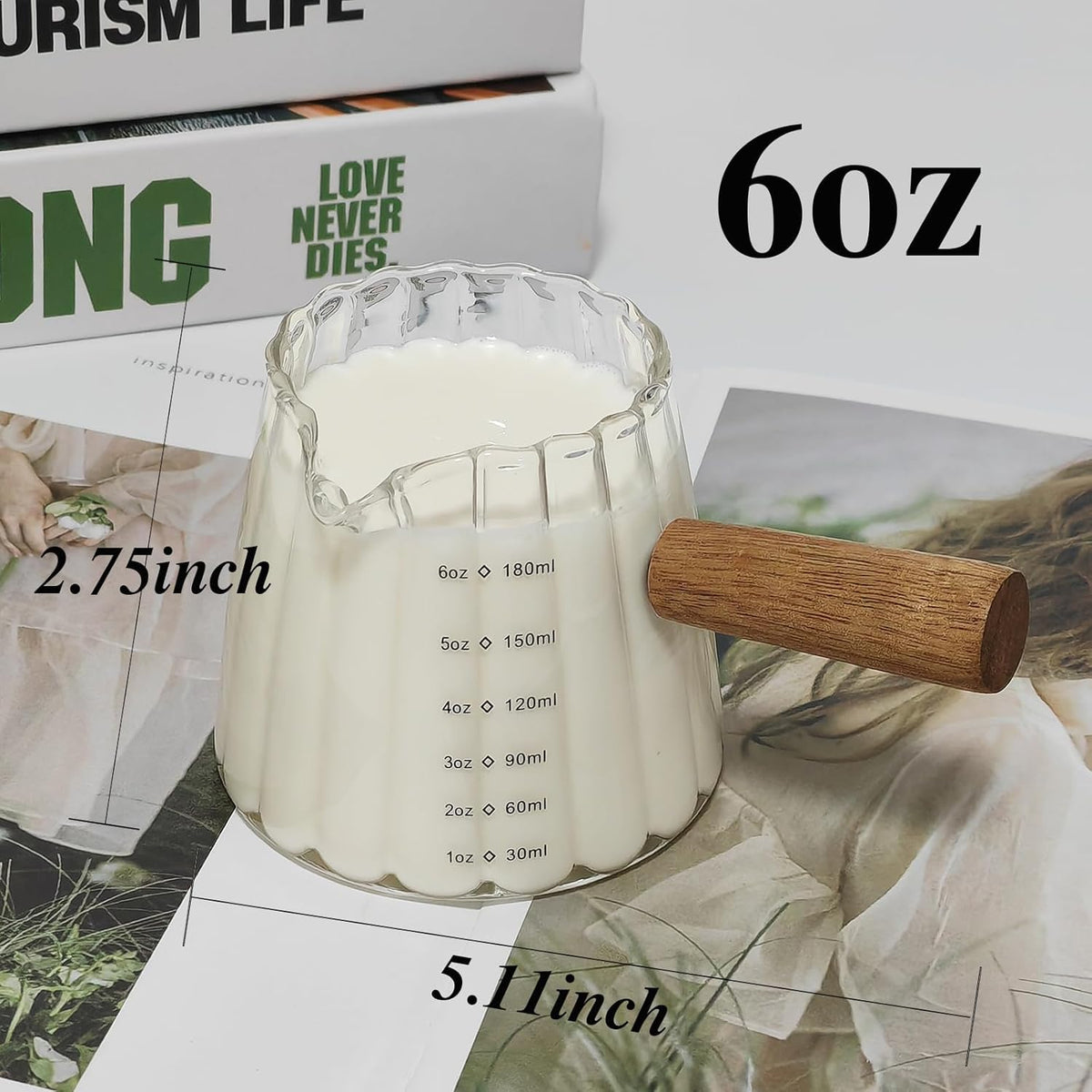 Espresso Cups With Wood Handle 6oz, Espresso Accessories, Milk Frothing Pitcher, Glass Measuring Cup, Shot Glass