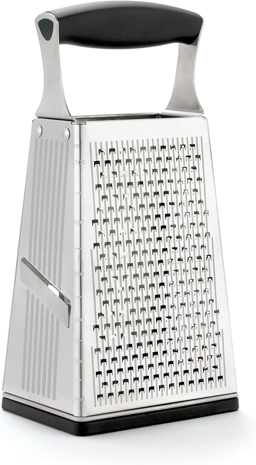 Stainless Steel Cheese Grater with Handle, 4 Sided Box Grater for Kitchen, Ginger Grater Dishwasher Safe, Fruit and Vegetables Slicer, Cheese Shredder for Potato, Chocolate, Parmesan, Ginger