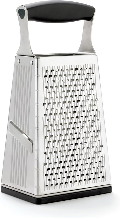 Stainless Steel Cheese Grater with Handle, 4 Sided Box Grater for Kitchen, Ginger Grater Dishwasher Safe, Fruit and Vegetables Slicer, Cheese Shredder for Potato, Chocolate, Parmesan, Ginger