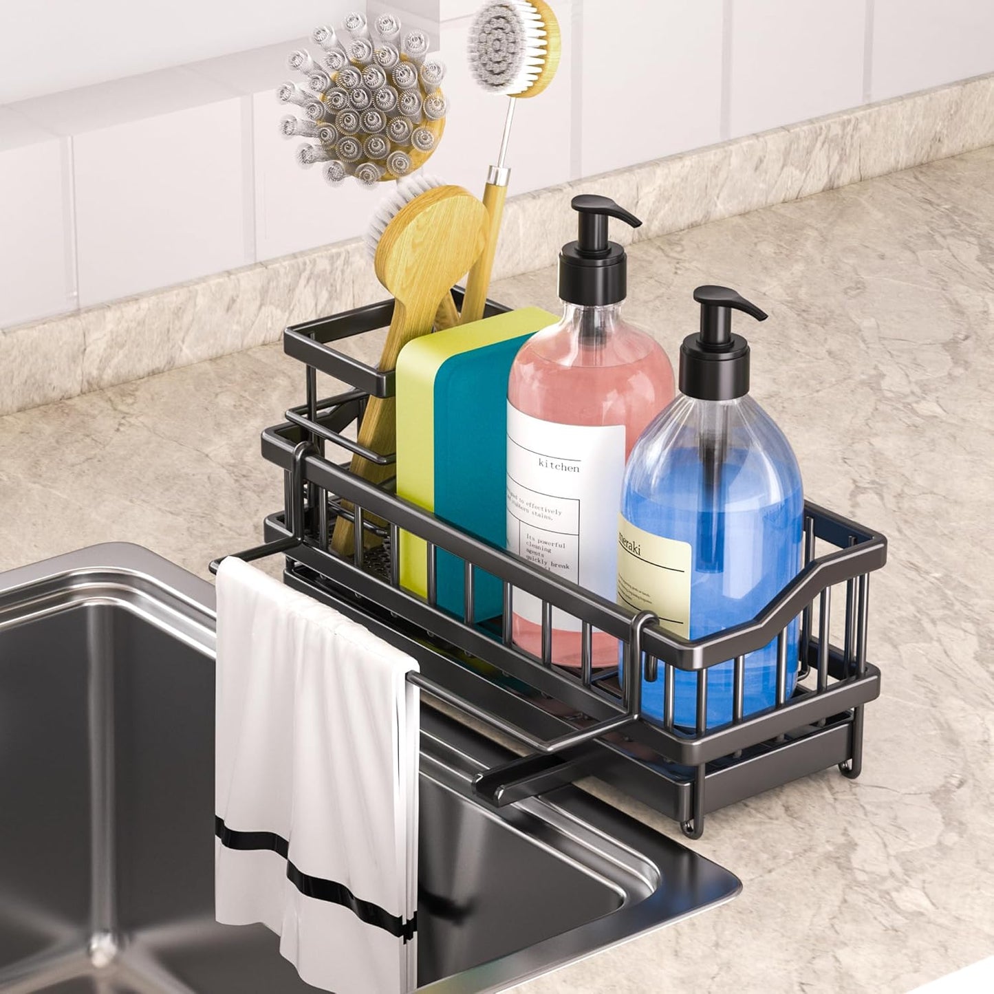 Sponge Holder for Kitchen Sink - Countertop Rustproof Stainless Steel, Kitchen Gadgets Accessories, Sink Caddy