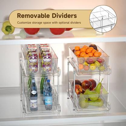 2-Tier Bathroom Organizer with Dividers, Clear Under Sink and Pull-Out Cabinet Organizer for Kitchen and Pantry Storage