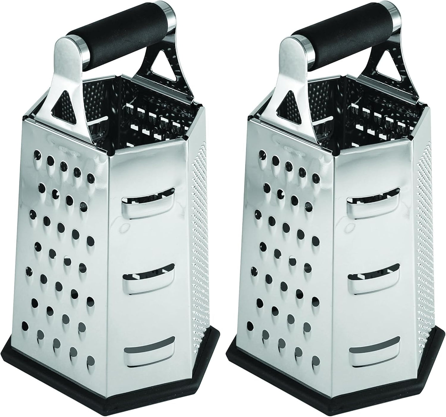 SG204BH, Stainless Steel 6-Sided Box Grater, 5.5" x 4.5" x 9.25", Versatile Tapered Design for Shredding Veggies, Grating Cheese, and More, Dishwasher Safe, Durable Construction