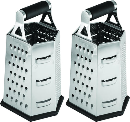SG204BH, Stainless Steel 6-Sided Box Grater, 5.5" x 4.5" x 9.25", Versatile Tapered Design for Shredding Veggies, Grating Cheese, and More, Dishwasher Safe, Durable Construction