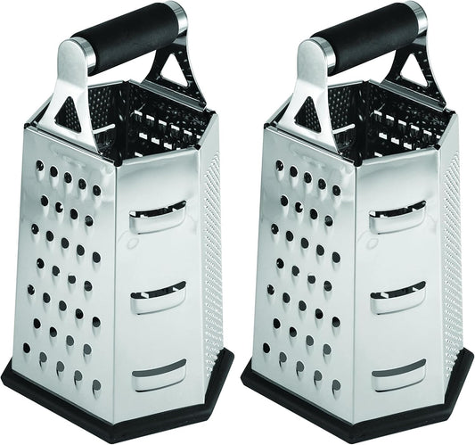 SG204BH, Stainless Steel 6-Sided Box Grater, 5.5" x 4.5" x 9.25", Versatile Tapered Design for Shredding Veggies, Grating Cheese, and More, Dishwasher Safe, Durable Construction
