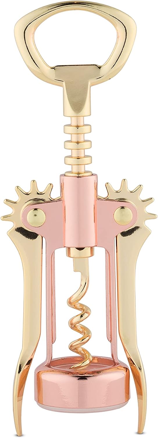 Winged Corkscrew Wine Opener, Versatile Bottle Opener for Beer and Soft Drinks, Stainless Steel with Ergonomic Handle and Sharp Screw for Bartenders, Home Bar, Kitchen, Set of 1, Copper and Gold