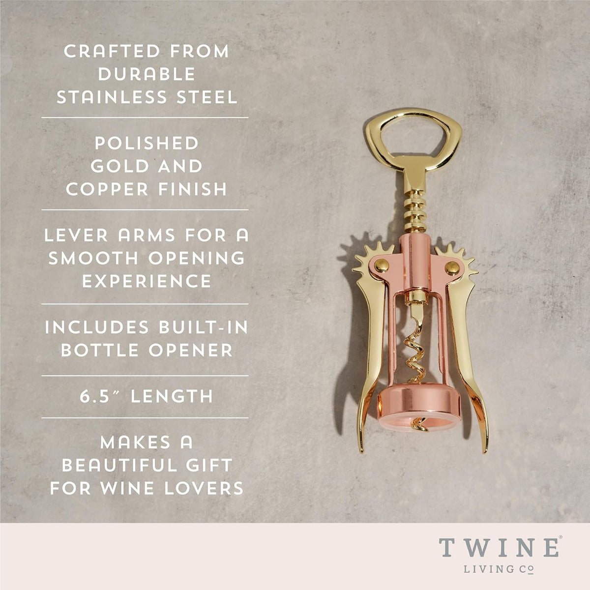 Winged Corkscrew Wine Opener, Versatile Bottle Opener for Beer and Soft Drinks, Stainless Steel with Ergonomic Handle and Sharp Screw for Bartenders, Home Bar, Kitchen, Set of 1, Copper and Gold