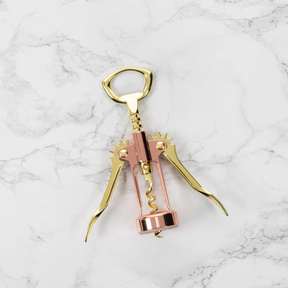 Winged Corkscrew Wine Opener, Versatile Bottle Opener for Beer and Soft Drinks, Stainless Steel with Ergonomic Handle and Sharp Screw for Bartenders, Home Bar, Kitchen, Set of 1, Copper and Gold