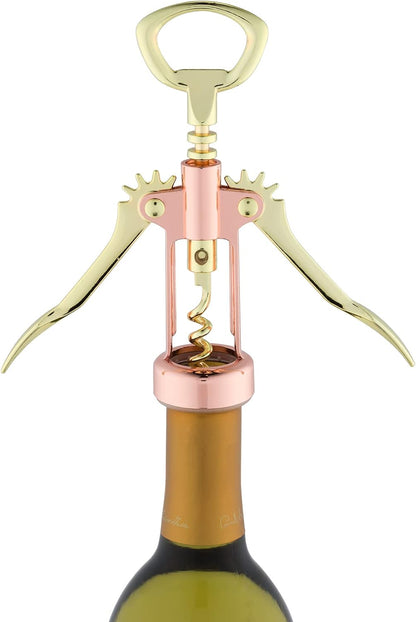 Winged Corkscrew Wine Opener, Versatile Bottle Opener for Beer and Soft Drinks, Stainless Steel with Ergonomic Handle and Sharp Screw for Bartenders, Home Bar, Kitchen, Set of 1, Copper and Gold