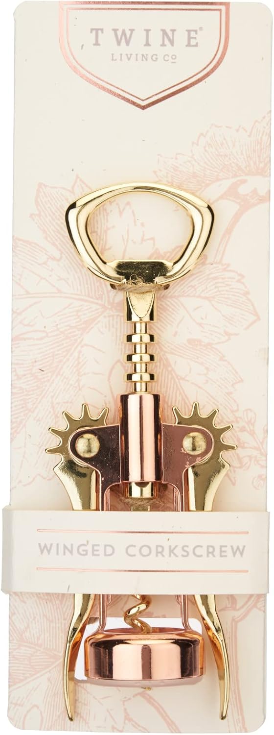 Winged Corkscrew Wine Opener, Versatile Bottle Opener for Beer and Soft Drinks, Stainless Steel with Ergonomic Handle and Sharp Screw for Bartenders, Home Bar, Kitchen, Set of 1, Copper and Gold