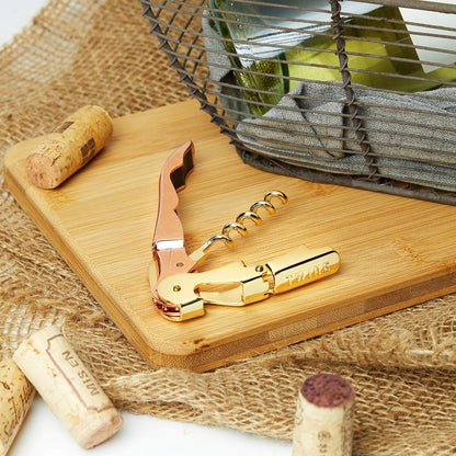 Winged Corkscrew Wine Opener, Versatile Bottle Opener for Beer and Soft Drinks, Stainless Steel with Ergonomic Handle and Sharp Screw for Bartenders, Home Bar, Kitchen, Set of 1, Copper and Gold