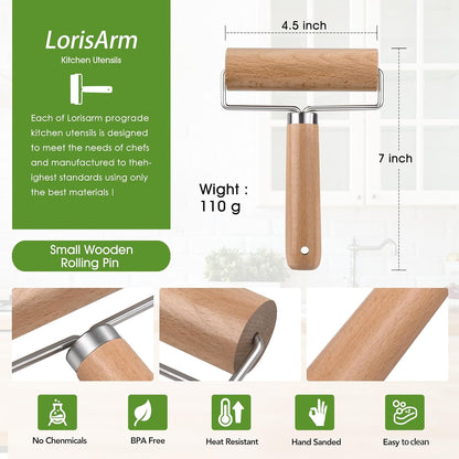 Small Rolling Pin with Handle, Wooden Dough Pastry Roller, Non-Stick Pizza Rollers, mini Dough Wood Roller for Home Kitchen Baking Cooking