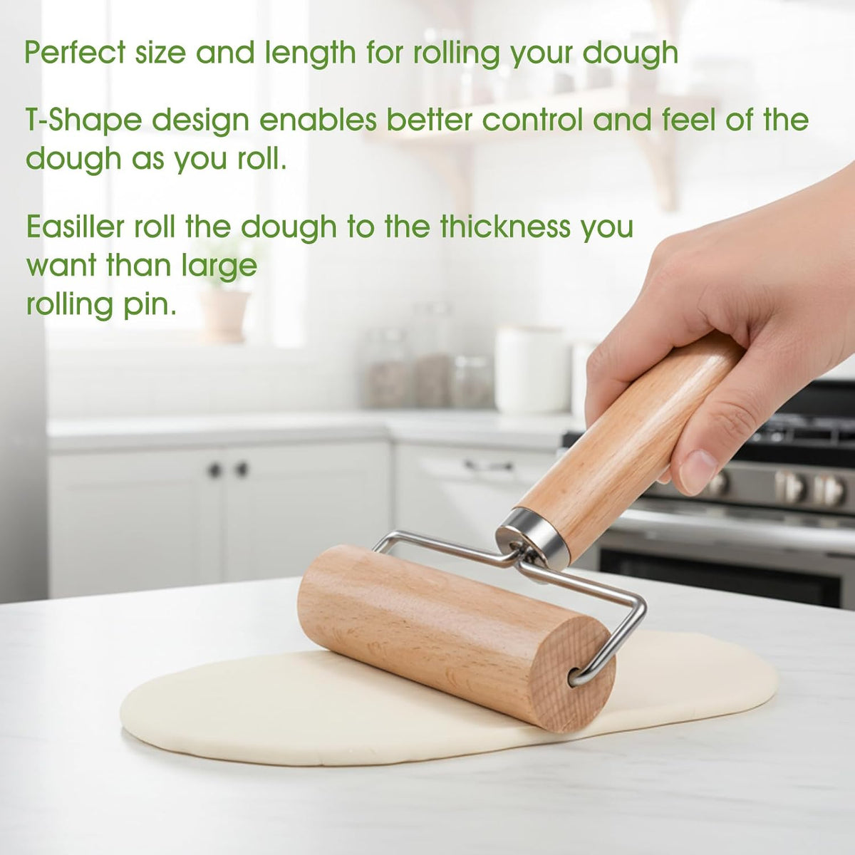 Small Rolling Pin with Handle, Wooden Dough Pastry Roller, Non-Stick Pizza Rollers, mini Dough Wood Roller for Home Kitchen Baking Cooking