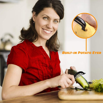 Swivel Vegetable Peeler – Ultra Sharp Stainless Steel Blade with Soft Grip Handle – Ideal for Left or Right Handed Use – Perfect for Peeling Fruits, Potatoes, Carrots, Apples – Black