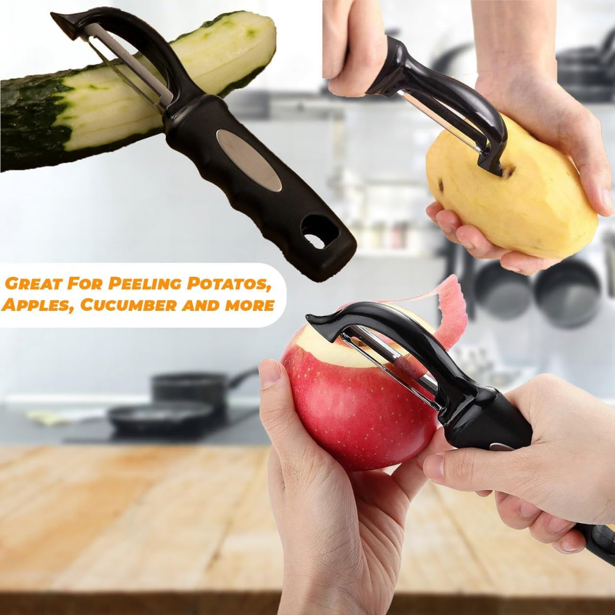 Swivel Vegetable Peeler – Ultra Sharp Stainless Steel Blade with Soft Grip Handle – Ideal for Left or Right Handed Use – Perfect for Peeling Fruits, Potatoes, Carrots, Apples – Black