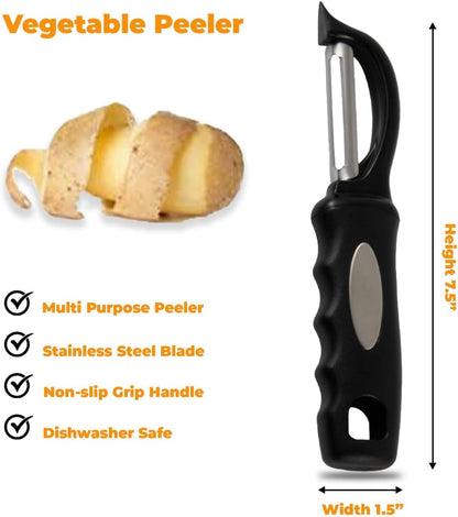 Swivel Vegetable Peeler – Ultra Sharp Stainless Steel Blade with Soft Grip Handle – Ideal for Left or Right Handed Use – Perfect for Peeling Fruits, Potatoes, Carrots, Apples – Black