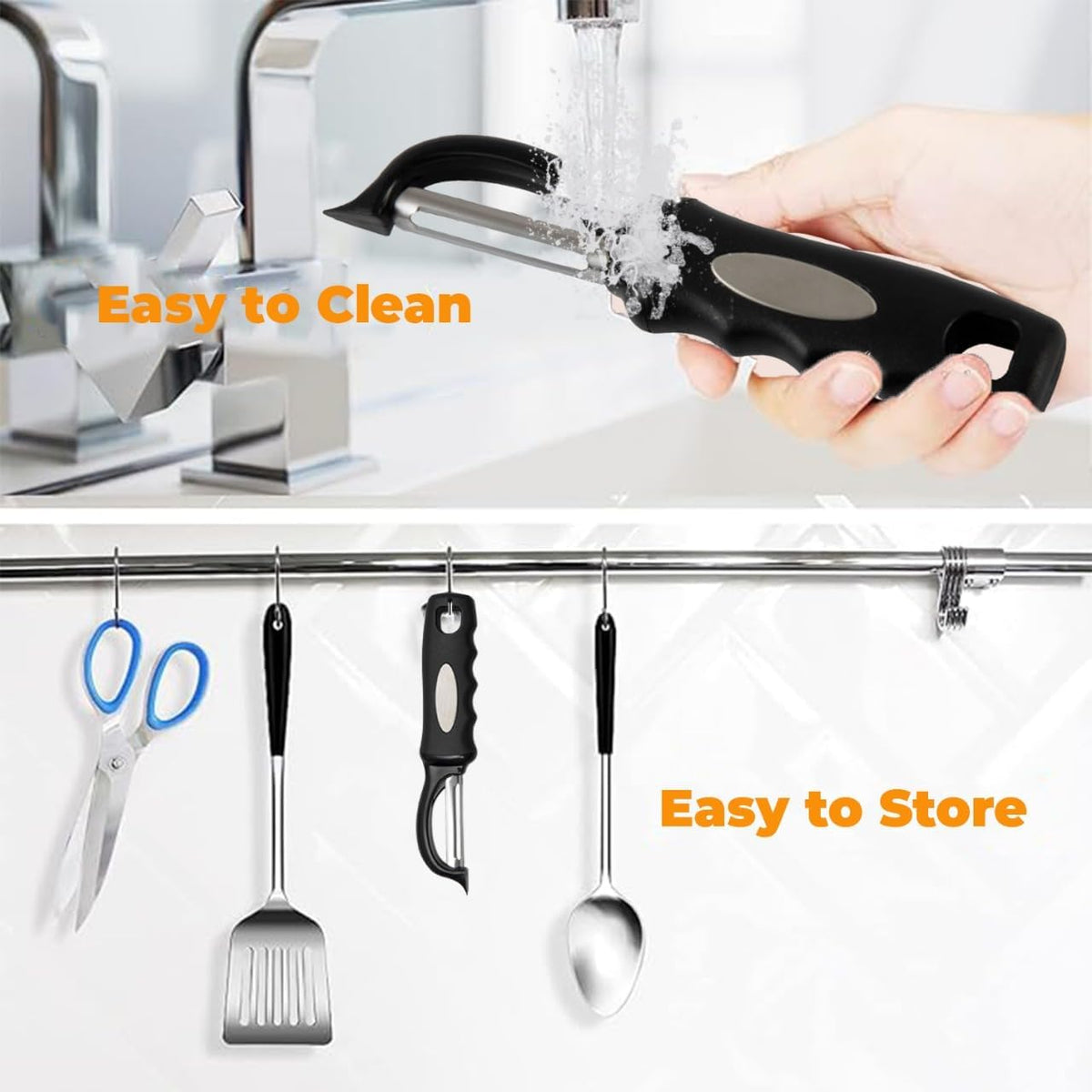 Swivel Vegetable Peeler – Ultra Sharp Stainless Steel Blade with Soft Grip Handle – Ideal for Left or Right Handed Use – Perfect for Peeling Fruits, Potatoes, Carrots, Apples – Black