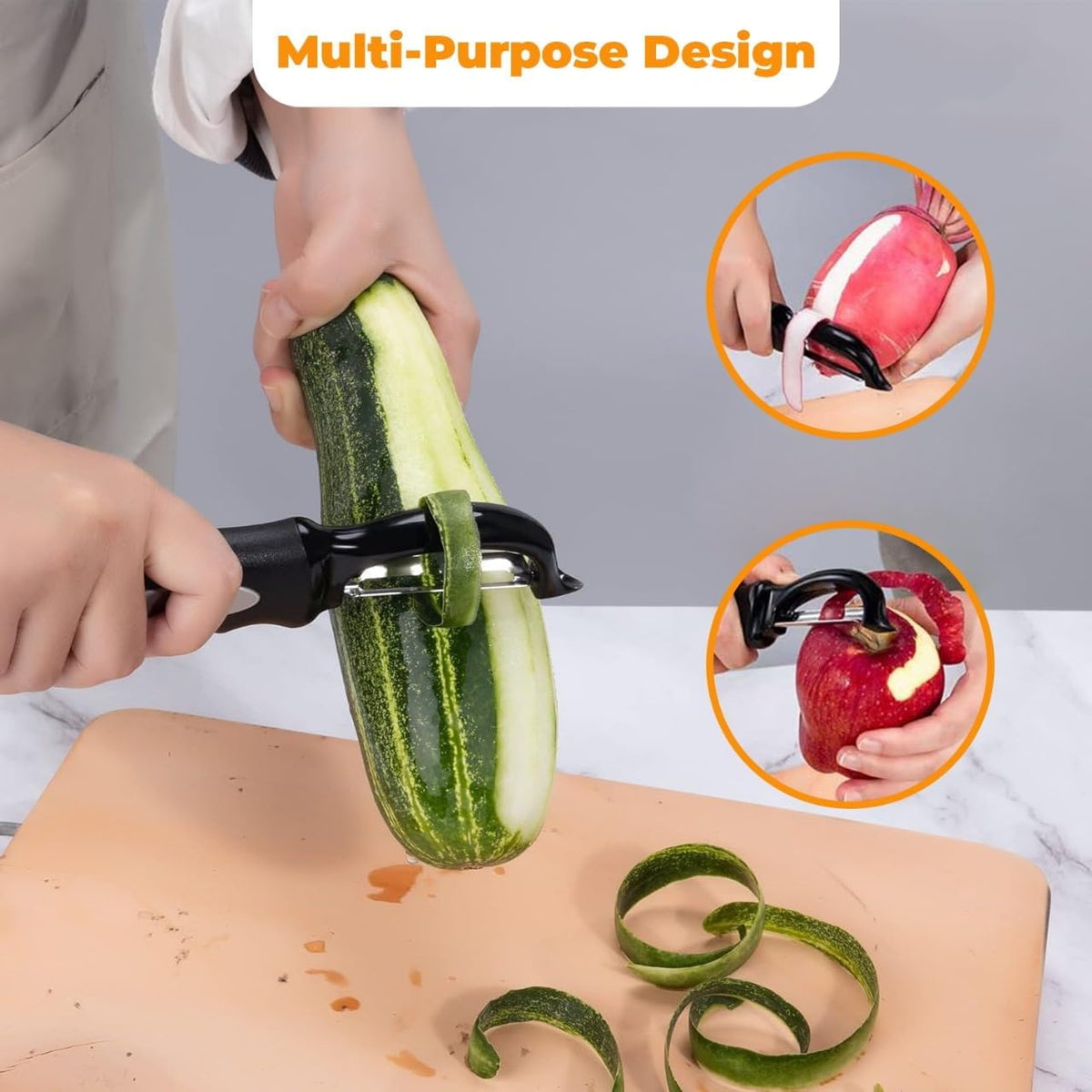 Swivel Vegetable Peeler – Ultra Sharp Stainless Steel Blade with Soft Grip Handle – Ideal for Left or Right Handed Use – Perfect for Peeling Fruits, Potatoes, Carrots, Apples – Black