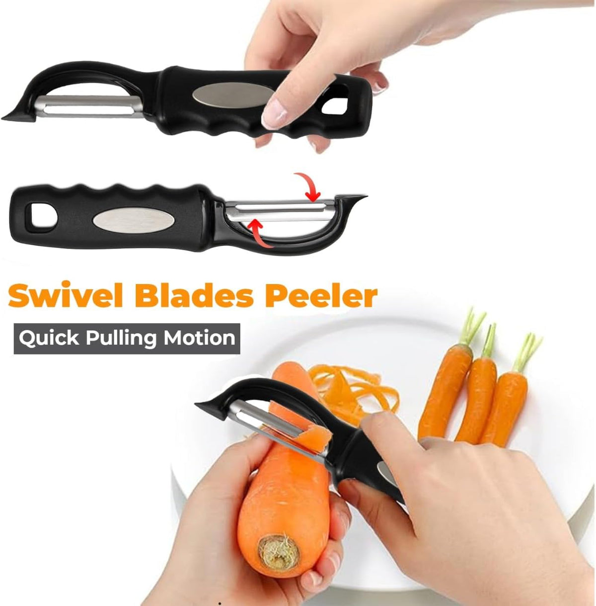Swivel Vegetable Peeler – Ultra Sharp Stainless Steel Blade with Soft Grip Handle – Ideal for Left or Right Handed Use – Perfect for Peeling Fruits, Potatoes, Carrots, Apples – Black