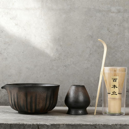 Matcha Whisk Set, Matcha Kit Set With Pink Cherry Blossom Embossed Pattern Includes 18 OZ Bowl, Bamboo Whisk, Ceramic Holder, Bamboo Scoop x2, Scoop Rest, Stainless Sifter and Tea Towel
