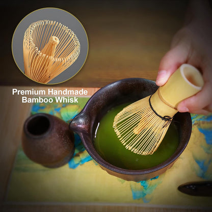 Matcha Whisk Set, Matcha Kit Set With Pink Cherry Blossom Embossed Pattern Includes 18 OZ Bowl, Bamboo Whisk, Ceramic Holder, Bamboo Scoop x2, Scoop Rest, Stainless Sifter and Tea Towel