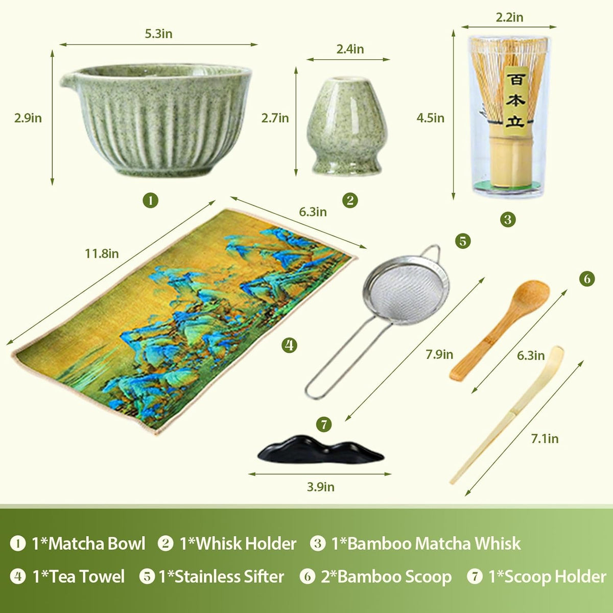 Matcha Whisk Set, Matcha Kit Set With Pink Cherry Blossom Embossed Pattern Includes 18 OZ Bowl, Bamboo Whisk, Ceramic Holder, Bamboo Scoop x2, Scoop Rest, Stainless Sifter and Tea Towel