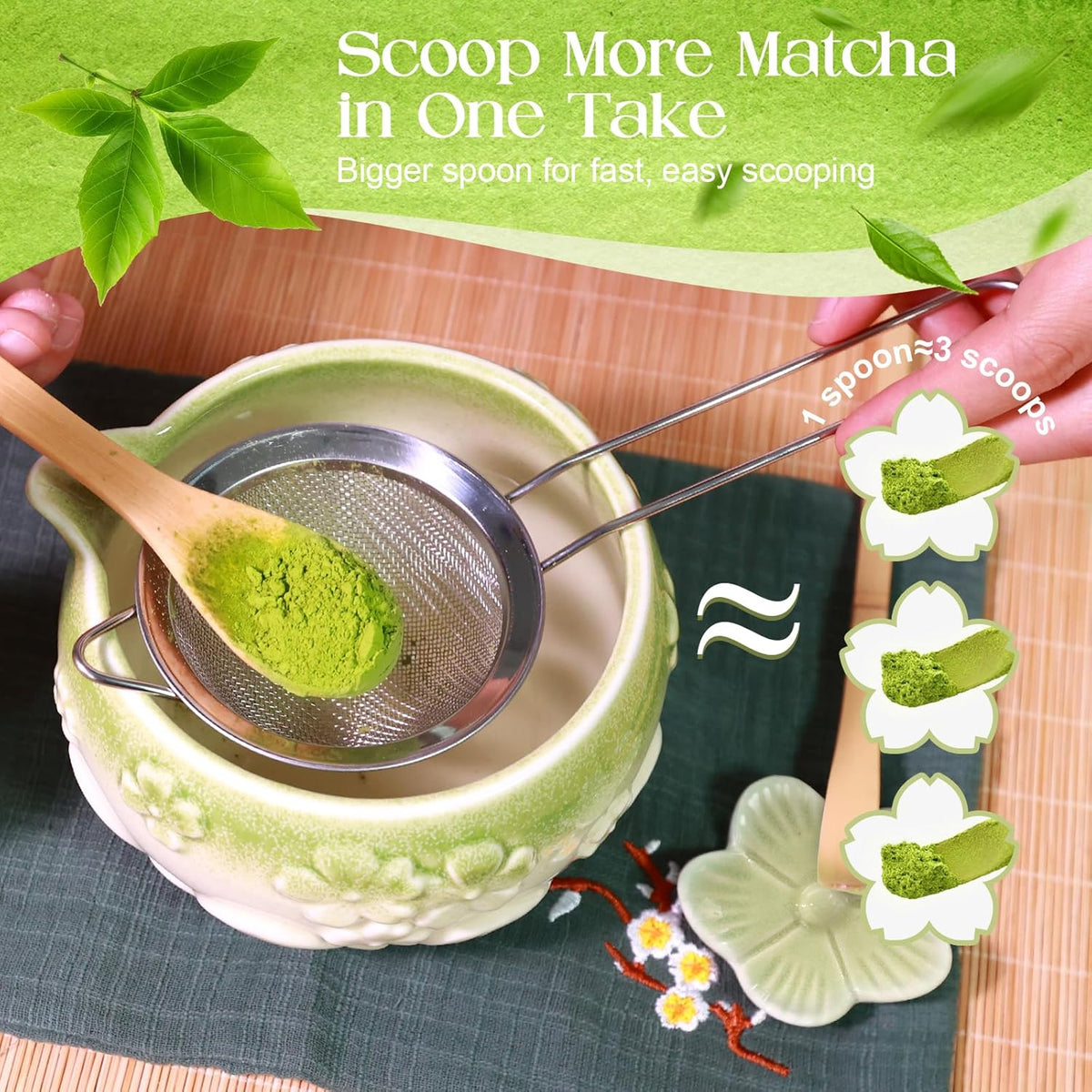 Matcha Whisk Set, Matcha Kit Set With Pink Cherry Blossom Embossed Pattern Includes 18 OZ Bowl, Bamboo Whisk, Ceramic Holder, Bamboo Scoop x2, Scoop Rest, Stainless Sifter and Tea Towel