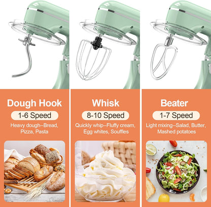 3-IN-1 Electric Stand Mixer, 6.5QT Bowl 660W 10-Speed Kitchen Mixer, Household Food Mixers include Dough Hook, Beater and Whisk, Bread Cake Mixer for Baking and Most Home Cooks, Pink