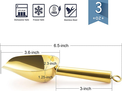 Mini Scoop, 3 Ounce Stainless Steel Kitchen Utility Scoops, Ideal for Candy/Ice Cube/Flour/Sugar/Coffee Bean/Protein Powder, Food Grade & Anti Rust, Easy Clean & Dishwasher Safe (4 Pack)