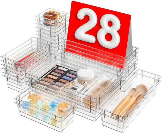 【Military Grade】 Drawer Organizer,【𝟱𝗦𝗶𝘇𝗲】 Makeup organizer,【Holds 177 Items】 Bathroom Organizers and Storage,Organization and Storage,Desk Drawer Organizer for Vanity【Clear】
