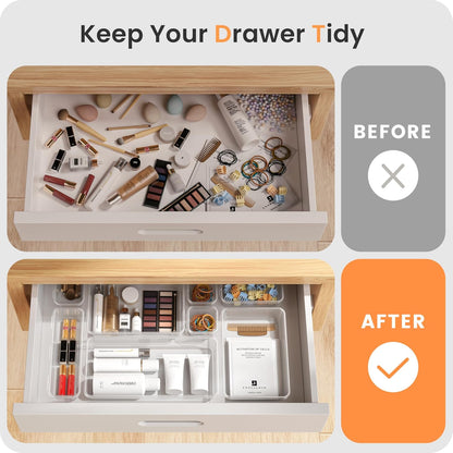 【Military Grade】 Drawer Organizer,【𝟱𝗦𝗶𝘇𝗲】 Makeup organizer,【Holds 177 Items】 Bathroom Organizers and Storage,Organization and Storage,Desk Drawer Organizer for Vanity【Clear】