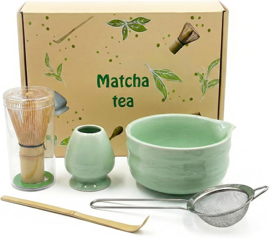 Matcha Whisk Set – 5-Piece Traditional Matcha Kit with Ceramic Bowl Including Bamboo Whisk, Scoop, Sifter & Whisk Holder | Japanese Tea Set for Smooth Matcha (Sage Green)