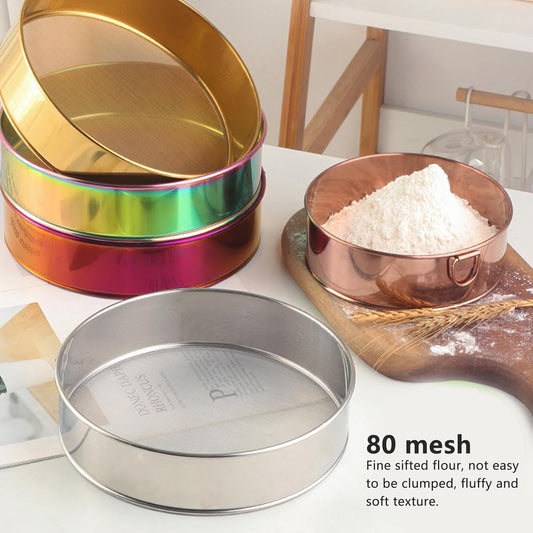 80 Mesh Round Sifter, Large Size Anti Stick Coated Stainless Steel Flour Sieve for Powdered Sugar Cocoa Powder