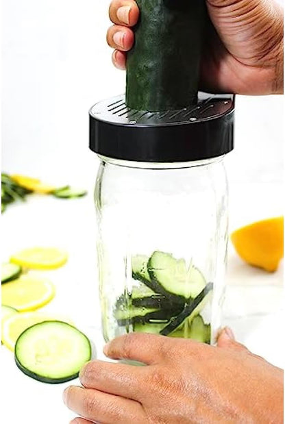 3-piece Gourmet Jar Top Collection, Vegetable Spiralizer, Corn Stripper & Peeler, Vegetable Slicer, Stainless Steel Jar Tops, Wide-Mouth Mason Jar Compatible Vegetable Chopper