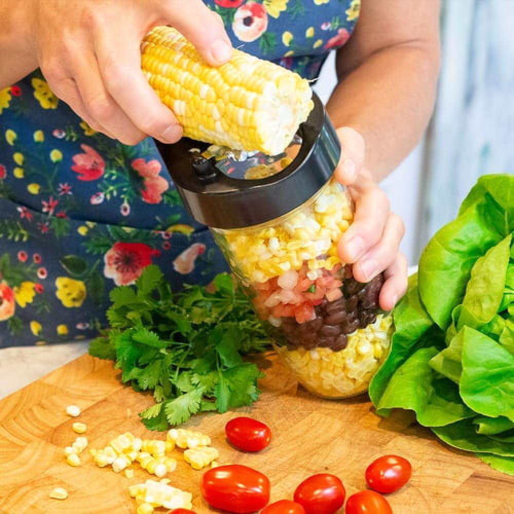 3-piece Gourmet Jar Top Collection, Vegetable Spiralizer, Corn Stripper & Peeler, Vegetable Slicer, Stainless Steel Jar Tops, Wide-Mouth Mason Jar Compatible Vegetable Chopper