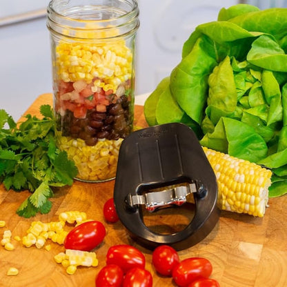 3-piece Gourmet Jar Top Collection, Vegetable Spiralizer, Corn Stripper & Peeler, Vegetable Slicer, Stainless Steel Jar Tops, Wide-Mouth Mason Jar Compatible Vegetable Chopper