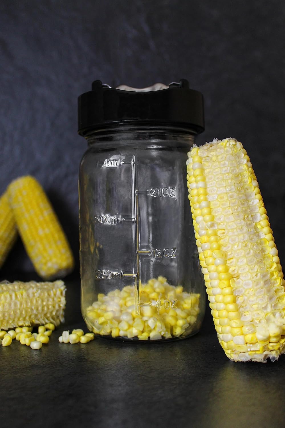 3-piece Gourmet Jar Top Collection, Vegetable Spiralizer, Corn Stripper & Peeler, Vegetable Slicer, Stainless Steel Jar Tops, Wide-Mouth Mason Jar Compatible Vegetable Chopper